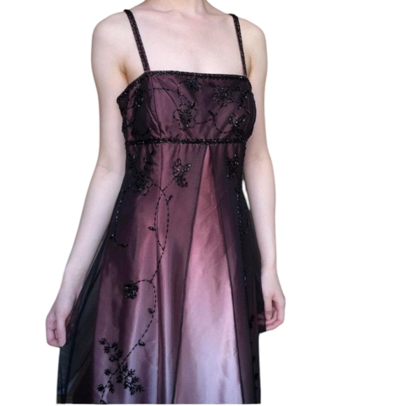 Y2k Vtg Empire Style Purple Ombre Lace/Beads Prom Evening Silky Slip Gown Sz 10 - Picture 10 of 16